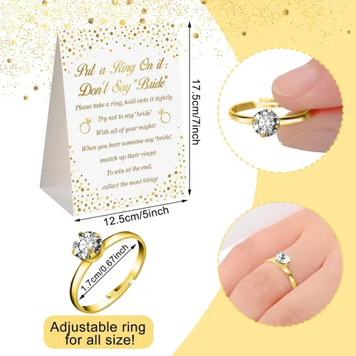 Miniatura 2 de Jetec Juego de 100 anillos falsos para despedida de soltera con tarjeta de no decir novia para boda, compromiso, fiesta, despedida de soltera
