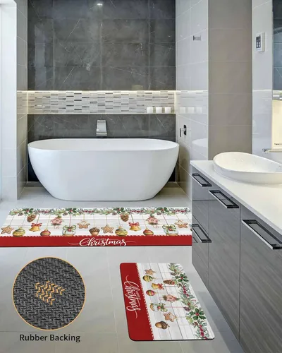 Miniatura 5 de Tapete de baño de Navidad para bañera, antideslizante, de secado rápido y absorbente, tierra de diatomeas, para ducha, dormitorio, cocina, lavable