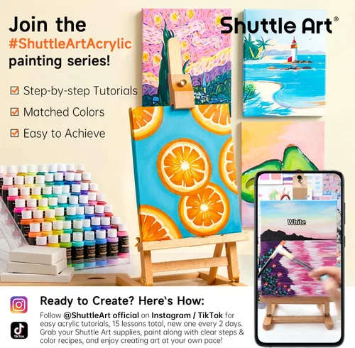 Miniatura 2 de 54 Colores Pintura Acrílica, Juego de Pintura Acrílica Shuttle Art con 12 Pinceles, Botellas de 2 oz/60 ml, Pinturas Ricas en Pigmentos, Resistente