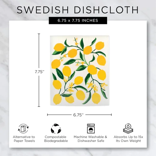 Miniatura 11 de DII Paños suecos para cocina y limpieza, reutilizables, lavables a máquina y aptos para lavavajillas, biodegradables, 7.75 x 6.75, limones, 3