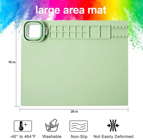 Miniatura 6 de AWOKE Tapete de pintura de silicona para protección de mesa, tapete de arte lavable de 20 x 16 pulgadas con 1 taza de agua para niños, tapete
