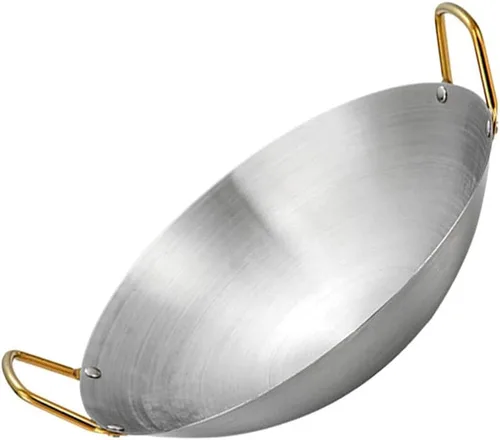 GANAZONO Olla de acero inoxidable de acero inoxidable Wok Pan Sartén para saltear Sartén redonda de acero Sartén de wok chino Sartén de wok de acero