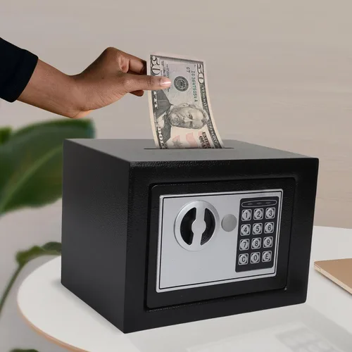 Miniatura 7 de Darice Caja fuerte para dinero, caja fuerte con cerradura electrónica de combinación y llave de emergencia, caja fuerte para efectivo con ranura