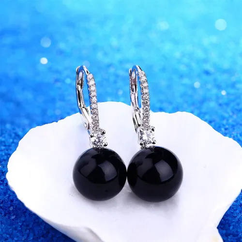 Miniatura 5 de JO WISDOM Aretes de aro de plata de ley 925 con perlas de agua dulce con colgante de perlas auténticas, perlas de imitación, Perla, Circonia cúbica