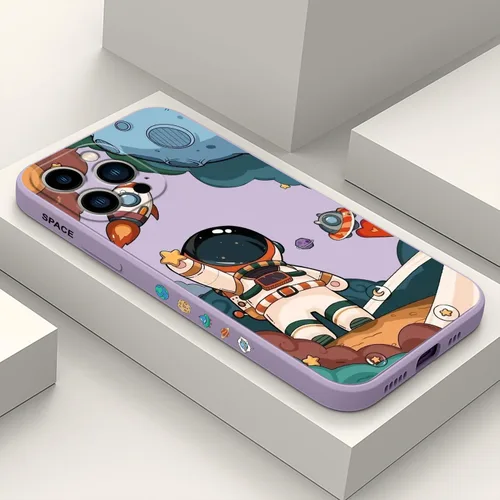 Miniatura 24 de LEECG Funda para iPhone 13 con diseño de mariposas y flores, diseño de astronauta, funda de teléfono con forro de microfibra suave, funda delgada