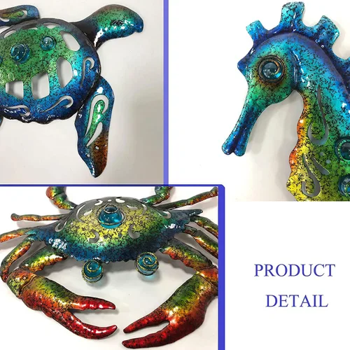 Miniatura 4 de Weibefee Arte de pared de metal con temática de playa de caballito de mar de tortugas marinas y cangrejo para decoración del día de la madre
