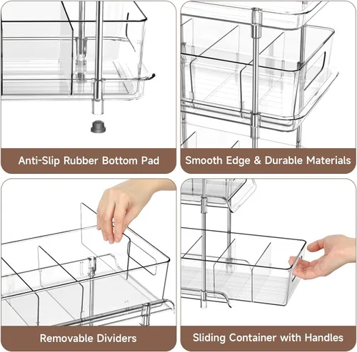Miniatura 6 de Organizador de baño transparente de 3 niveles con divisores, organización y almacenamiento de despensa extraíble multiusos para debajo