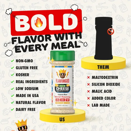 Miniatura 3 de Mezcla de Condimentos con Sabor a Queso de FlavorGod - Mezcla de Especias Premium Totalmente Natural y Saludable para Pollo, Verduras, Ensalada