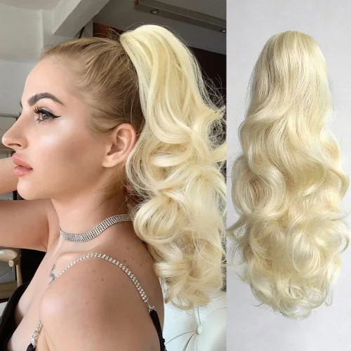 Miniatura 18 de Extensión de cola de caballo ondulada y rizada de 20 pulgadas de largo, peluca sintética de cola de caballo falsa con clip, extensiones de cabello