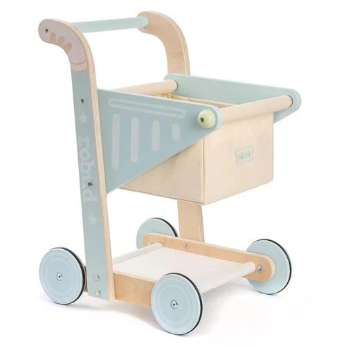 ROBUD Andador de madera para bebés para niñas y niños, carrito de compras de madera para niños pequeños, juguetes de aprendizaje para niños de 10