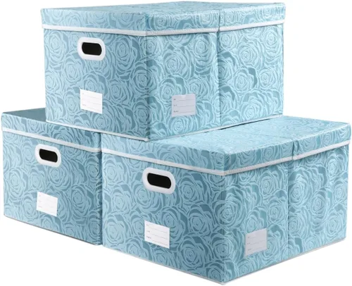 Miniatura 17 de PRANDOM Caja de almacenamiento plegable más grande con tapa [1 unidad] Contenedor Cesta Organizadora Cubo de Almacenamiento Decorativo de Tela
