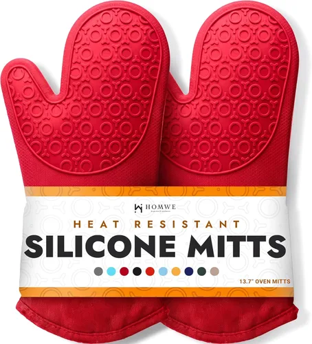 Miniatura 18 de Juego de 4 guantes de horno y salvamanteles de silicona suave sin BPA, guantes de horno ultra resistentes al calor con forro de algodón grueso, Azul