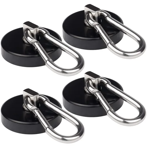 Miniatura 12 de WELLZEER Ganchos magnéticos de 100 libras, ganchos magnéticos negros con mosquetón giratorio para colgar refrigerador, fuerte imán de neodimio