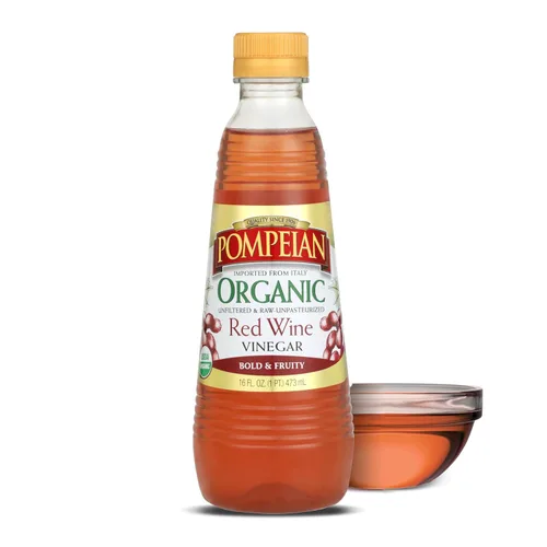 Pompeian Vinagre de vino tinto orgánico gourmet, sin filtrar y sin pasteurizar, 16 onzas líquidas