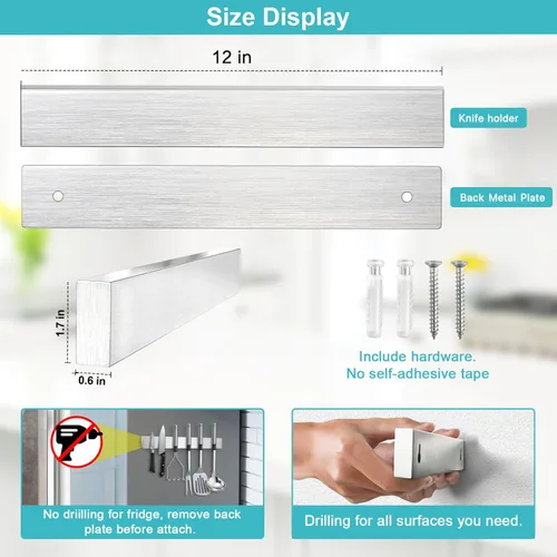 Miniatura 3 de Tira magnética para cuchillos, sin taladrar, soporte magnético para cuchillos para montaje en pared, refrigerador, cuchillo, barra, soporte