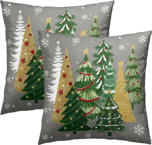 Miniatura 35 de Fundas de Almohada de Bosque de Pinos 22x22 Juego de 2, Fundas de Almohada Decorativas de Árboles de Abeto y Cedro Verde Nieve Beige de Invierno