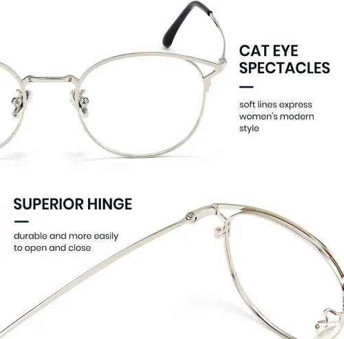 Miniatura 6 de Cyxus Paquete de 2 lentes de bloqueo de luz azul para mujer, diseño de montura redonda de ojo de gato, luz azul antidañina entre 380 nm y 450 nm