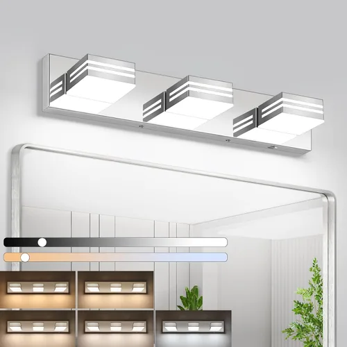 Miniatura 17 de Moderna lámpara LED para tocador de baño (3 luces, 24 pulgadas) (5CCT, regulable), negro mate moderno para pared de baño