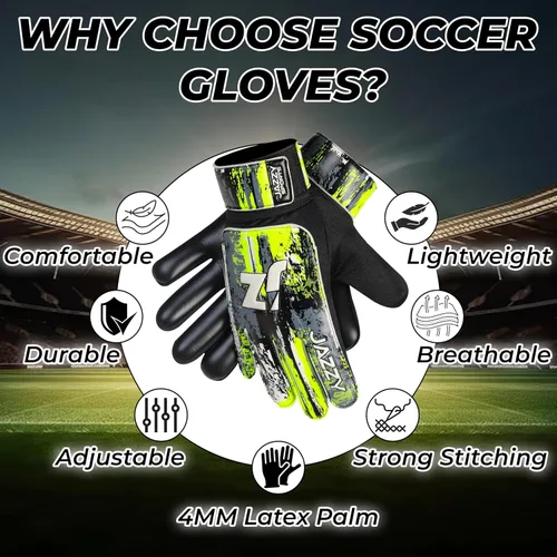 Miniatura 4 de Guantes de portero de fútbol para niños y jóvenes, guantes de portero antideslizantes con palma de látex de 4 mm y fuerte agarre, protección doble