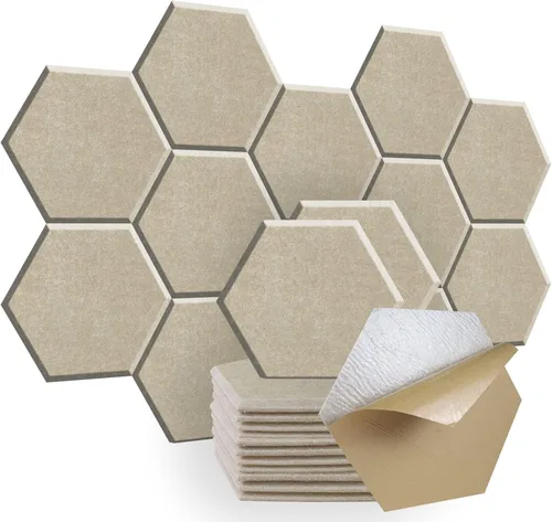 Miniatura 12 de SHJADE Paneles acústicos hexagonales autoadhesivos, paquete de 12 paneles acústicos de 12 x 10 x 0.4 pulgadas, azulejos de cuña insonorizados