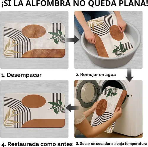 Miniatura 7 de Juego de cortina de ducha bohemia de mediados de siglo con tapa de inodoro y alfombras antideslizantes, 4 piezas geométricas abstractas modernas