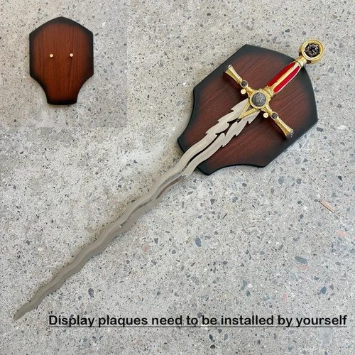 Miniatura 7 de Espada ceremonial masónica medieval de acero inoxidable de 39.8 pulgadas con placa de exhibición para colección, cosplay