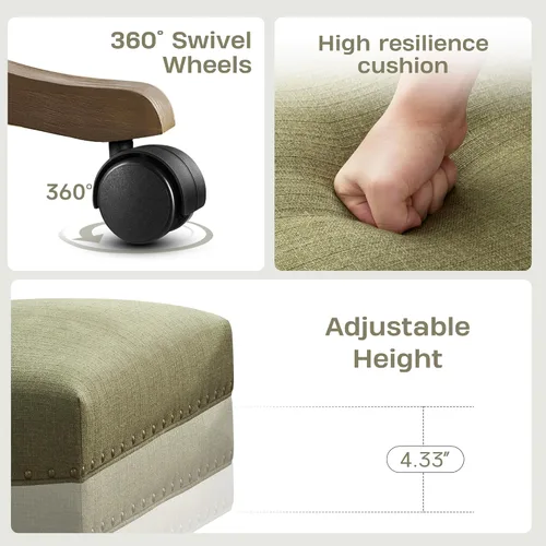 Miniatura 5 de Zihanhome Silla de oficina tapizada sin brazos con patas de madera, moderna y ajustable para oficina en casa, silla de escritorio, silla giratoria