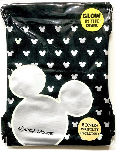Miniatura 3 de Emerald Disney Mickey Mouse Glow in The Dark Mochila con cordón y libro de autógrafos con monedero juego de 3 plata auto de cabeza grande