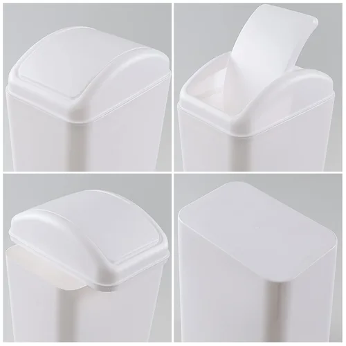 Miniatura 3 de 1 cubo de basura de plástico con tapa oscilante, color blanco