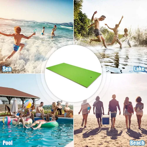 Miniatura 6 de Goplus Almohadilla de agua flotante de 12 x 6 pies, alfombrilla de espuma XPE de 3 capas resistente al desgarro, con dispositivo de amarre y correas