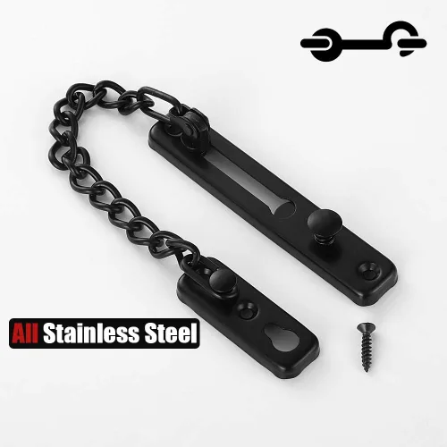 Miniatura 4 de JQK Cerradura de cadena de puerta negra, protector de puerta de acero inoxidable con resorte antirrobo, prensa de cierre, negro mate, HDC100-PB