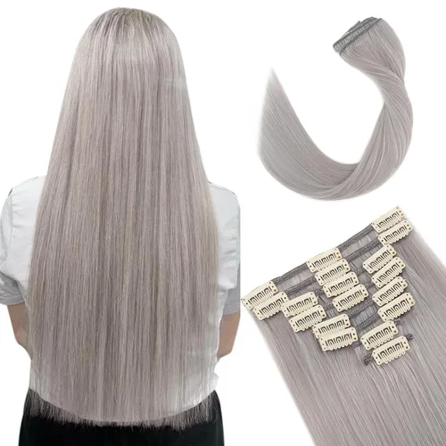 Miniatura 46 de Extensiones de cabello con clip, cabello humano Remy, extensiones de cabello largo lacio de una pieza con 5 clips, con gancho para colgar