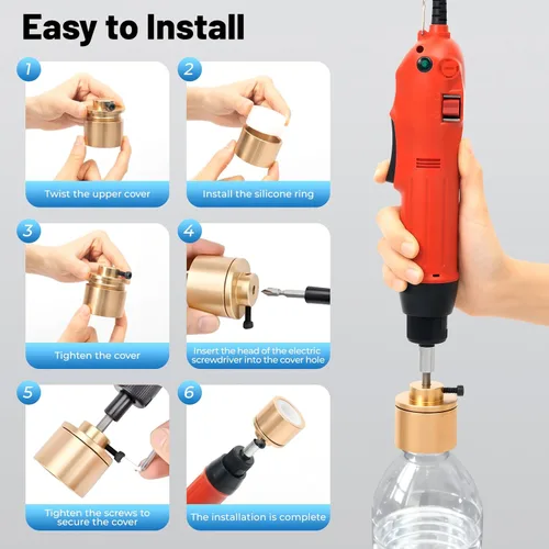 Miniatura 6 de Máquina taponadora eléctrica de mano - Herramienta de sellado de atornillado para botellas de plástico redondas de 0.394-1.181 in, color rojo