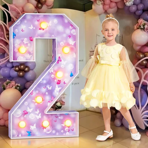 Miniatura 6 de imprsv Decoraciones de béisbol con números de marquesina de 2º cumpleaños: 3 pies de gran luz número 2 Decoración de fiesta de dos años de edad