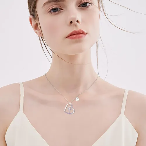 Miniatura 5 de ACJNA Ballerina Necklace - Sterling Silver - Dance Necklaces for Girls Initial Letter Ballet Jewelry Pendant Rainbow Colorful CZ Heart Silhouette