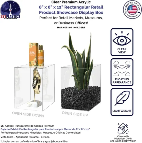 Miniatura 2 de Caja de exhibición de acrílico transparente de 8 x 8 x 12 pulgadas con un lado abierto, versátil contenedor de almacenamiento de productos Lucite