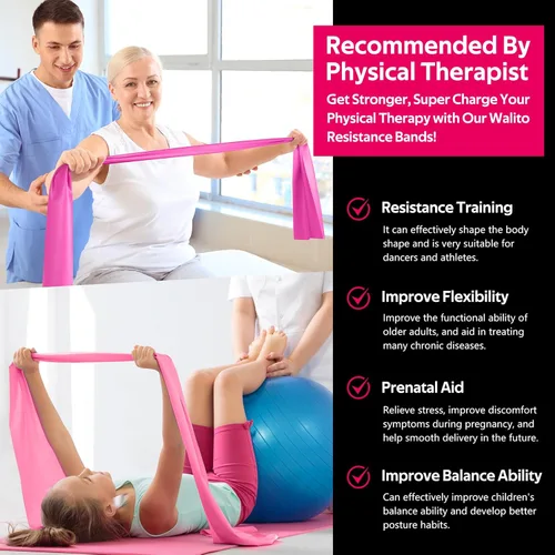 Miniatura 6 de WALITO Bandas de resistencia para entrenamiento, bandas de ejercicio para mujeres y hombres, bandas de entrenamiento para terapia física, 1.Rosa