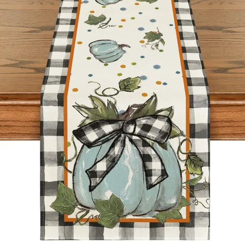 Miniatura 10 de Artoid Mode Camino de mesa de otoño con lazo de calabaza, decoración de mesa de comedor de cocina de otoño para decoración de fiesta del hogar, 13 x