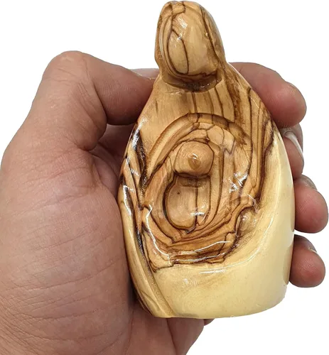 Miniatura 2 de Zuluf HOF027 - Figura de madera de olivo de 3.1 pulgadas, pequeña Natividad tallada a mano de José, Virgen María y Niño Jesús, inauguración de casa