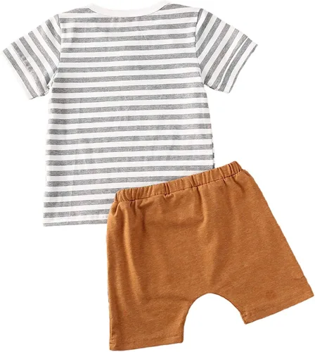 Miniatura 56 de fhutpw Conjunto de 2 piezas de ropa de verano para bebés, camiseta de manga corta, cintura elástica, pantalones cortos para niños pequeños