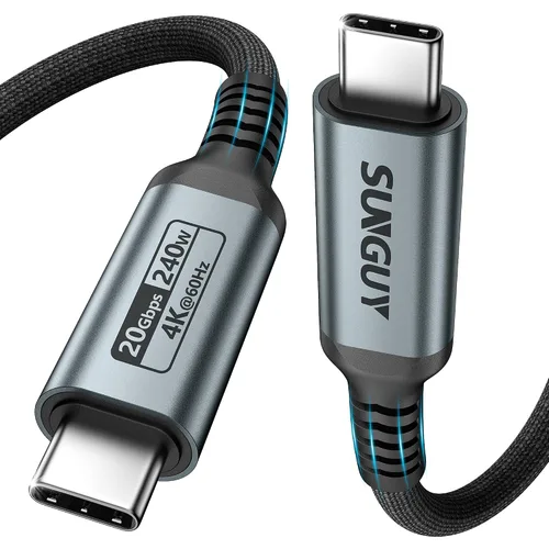SUNGUY Cable USB C 3.2 Gen2 de 3.3 pies, 240 W PD USB C, carga rápida, transferencia de datos de 20 Gbps, salida de video 4K, cable de pantalla tipo