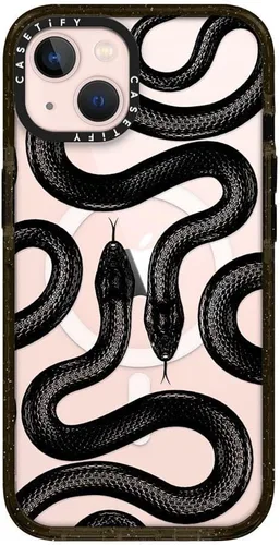 CASETiFY Impact - Funda para iPhone 13 [protección contra caídas de 6.6 pies/compatible con Magsafe] Black Kingsnake, color negro transparente