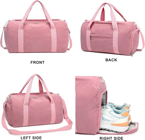 Miniatura 7 de Bolsa de lona para gimnasio, deportes, mujeres y niñas, bolsa de viaje de entrenamiento para fin de semana con compartimento para zapatos y bolsillo