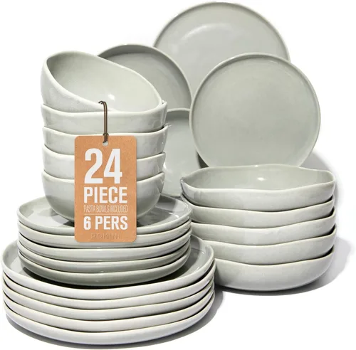Miniatura 36 de Pokini - Juegos de vajilla de gres para cena, juego de platos y cuencos de cerámica, platos de cocina aptos para microondas y lavavajillas, platos