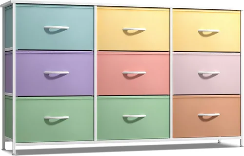 Sorbus Cómoda para niños con 9 cajones - Unidad de almacenamiento organizadora cofre para ropa - Dormitorio, habitación de los niños, guardería y
