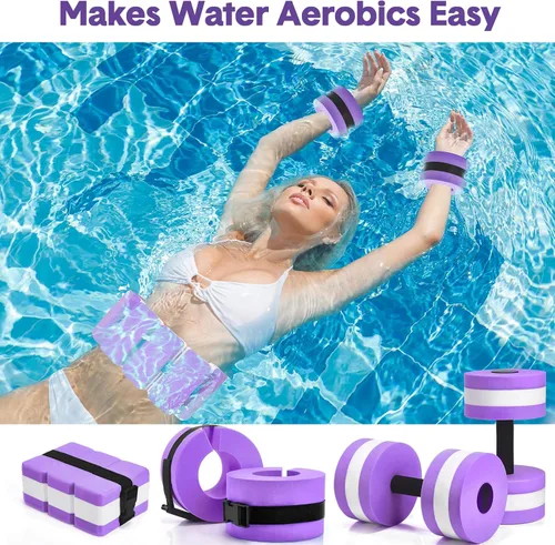 Miniatura 6 de Juego de 5 ejercicios acuáticos para piscina, incluye 2 mancuernas ligeras de agua, 2 pesas de natación de tobillo y cinturón de natación