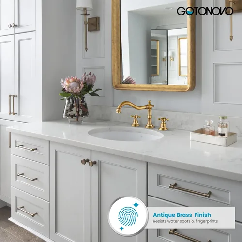 Miniatura 2 de gotonovo Grifo de lavabo de baño de 3 orificios extendido, grifo mezclador de doble manija cruzada para lavabo de baño, grifo de tocador, montaje