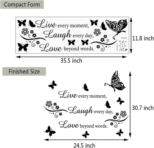 Miniatura 7 de Calcomanía de pared con cita "Live Every Moment Laugh Every Day Love Beyond Words", calcomanías de pared motivacionales para la familia, calcomanías