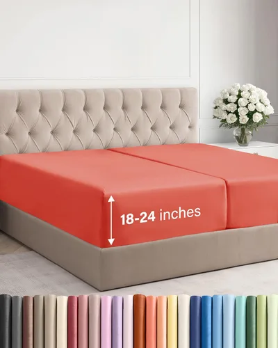 Miniatura 103 de Sábana bajera ajustable extra profunda tamaño completo – Sábana bajera individual de lujo para hotel únicamente – Se adapta fácilmente a colchones