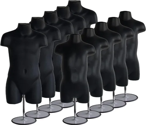 Miniatura 9 de Juego de maniquí negro con espalda hueca para niños y niños pequeños con soporte de metal, poste de metal y ganchos para colgar para encimera